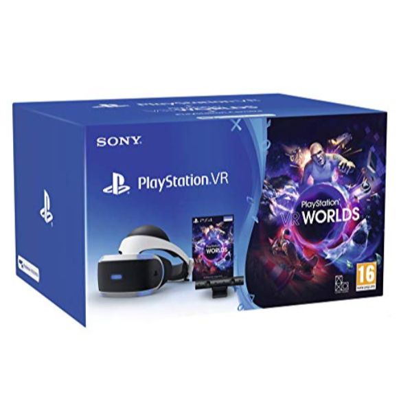 Sony PlayStation VR + PS Camera + VR Worlds, Système compatible avec toute console PS4, Couleur du casque : Noir et blanc