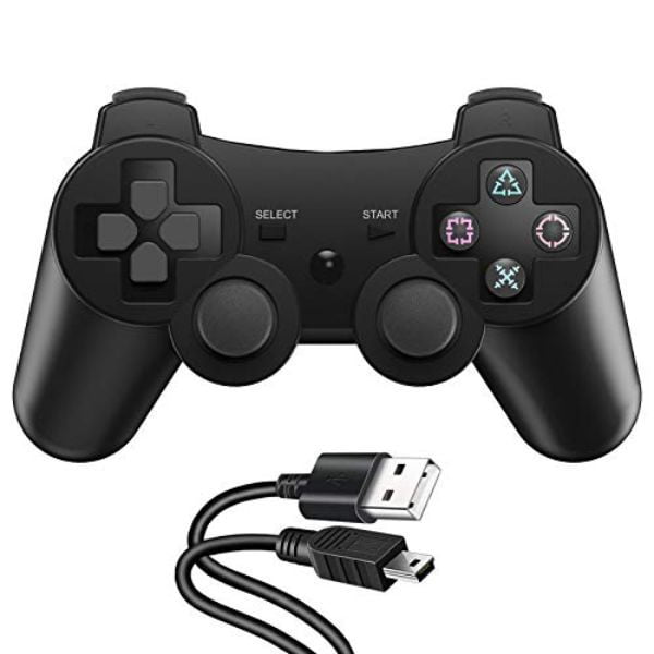 Zexrow Manette PS3, Manette sans Fil pour Playstation 3 Bluetooth Manette avec Double Vibration Télécommande, Câble de Recharge