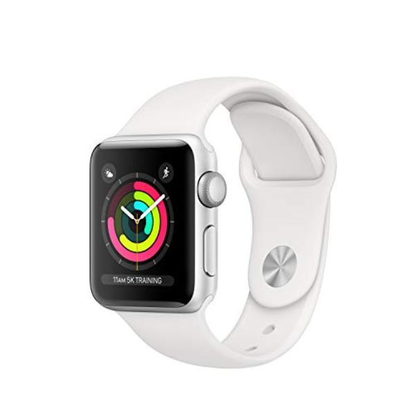 Apple Watch Series 3 (GPS, 38mm) Boîtier en Aluminium Argent – Bracelet Sport Blanc