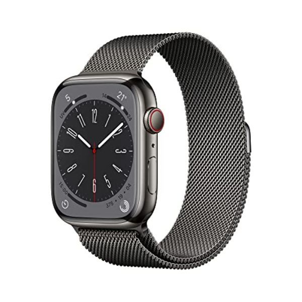 2022 Apple Watch Series 8 GPS + Cellular, Boîtier en Acier Inoxydable Graphite de 45 mm, Toutes les couleurs