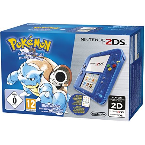 Console Nintendo 2DS – transparente bleue + Pokémon bleu pré-installé