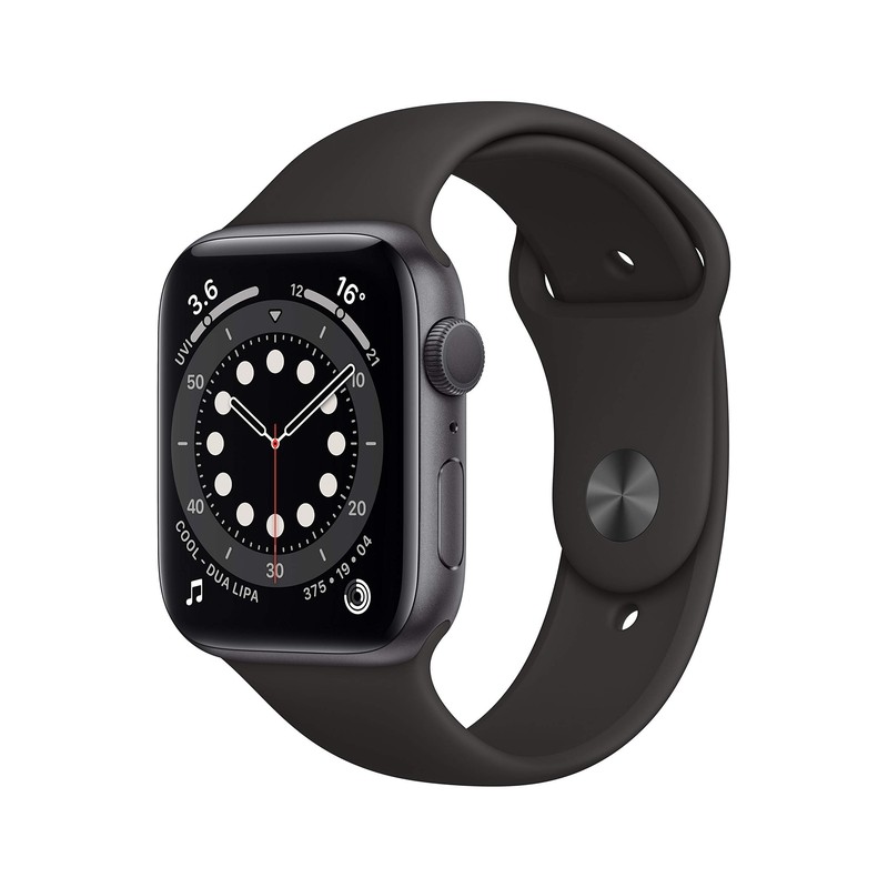 Apple Watch Series 6 (GPS, 44MM) Boîtier en Aluminium Gris Sidéral avec Bracelet Sport Noir