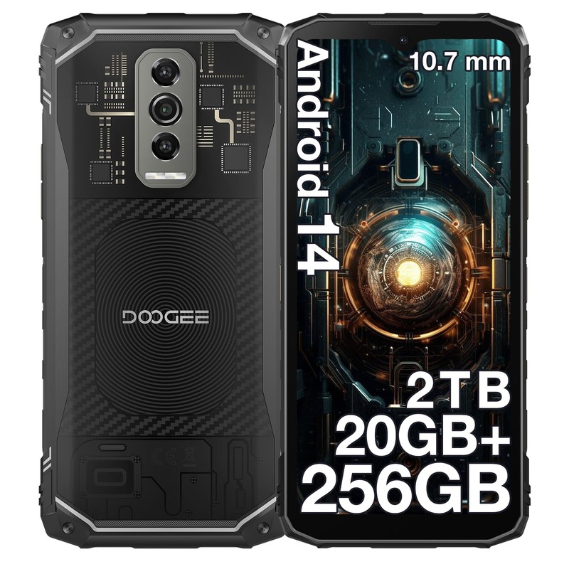DOOGEE Blade10 Ultra 2024 Telephone Portable Incassable, Android 14, 20GB+256GB/TF2TB, 6.56’’ Écran, 50MP Camera, Ultra-mince 11 mm, 5150mAh Smartphone Incassable, 3 Card /IP68/69K/NFC/OTG-Transparent