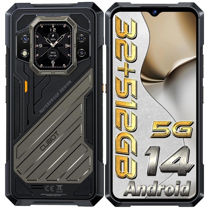 CUBOT Kingkong X 512GO Téléphone Portable Incassable 5G Android 14 (2024), 32GO+512GO Smartphone Incassable, 10200mAh/33W, 6.58” FHD+/120Hz, 100MP, Double Écran/5G Dual SIM/NFC Telephone de Chantier