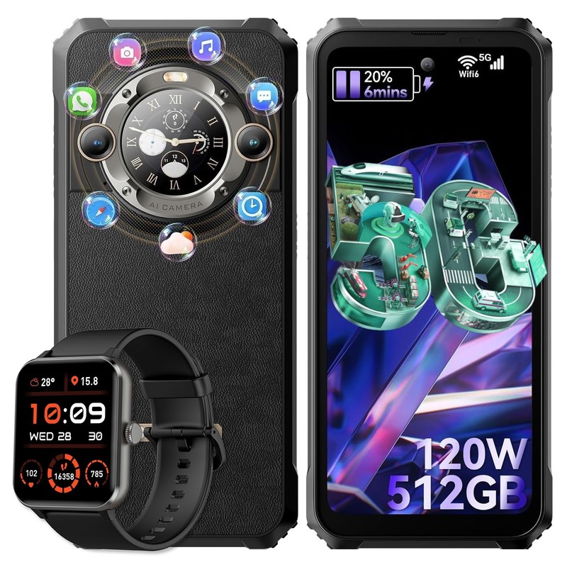 Blackview BL9000 5G Téléphone Portable Incassable 2024, Téléphone Incassable Double Écran 24Go+512Go, Dimensity 8020, 6.78&Prime;FHD+/120Hz, 50MP+50MP, 8800mAh/120W, GPS (L1+L5)/Fingerprint/Face ID/NFC/IP68