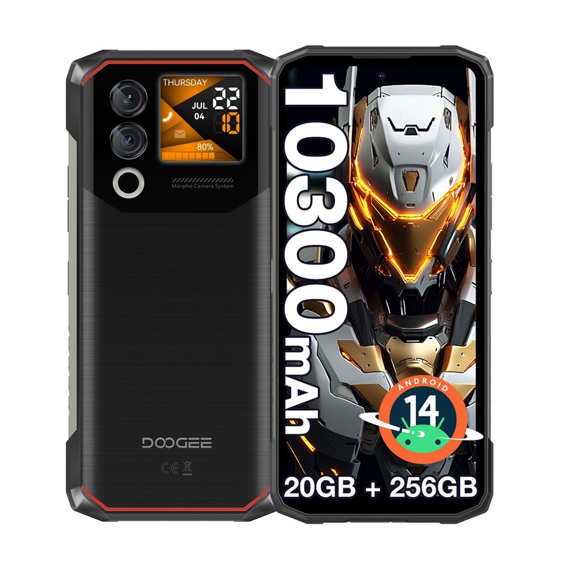 DOOGEE Blade10 Max Telephone Portable Incassable, 10300mAh, 90Hz 6.56” HD+ & 1.54” Écran Arrière, 20GB+256GB/2TB, 50MP Caméra, Android 14 Smartphone Incassable, 3 Fentes pour Carte/NFC/OTG/IP68, Noir