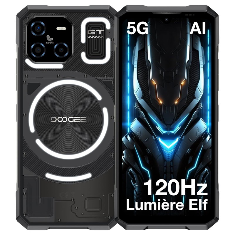 DOOGEE Blade GT 5G Telephone Portable Incassable, Smartphone Incassable avec Effet de Lumière LED, 6,72” FHD+ 120Hz, Dimensity D7050, 32GB+256GB LPDDR5, 48MP AI Caméra, 5500mAh/NFC/AI Fonction/WiFi 6