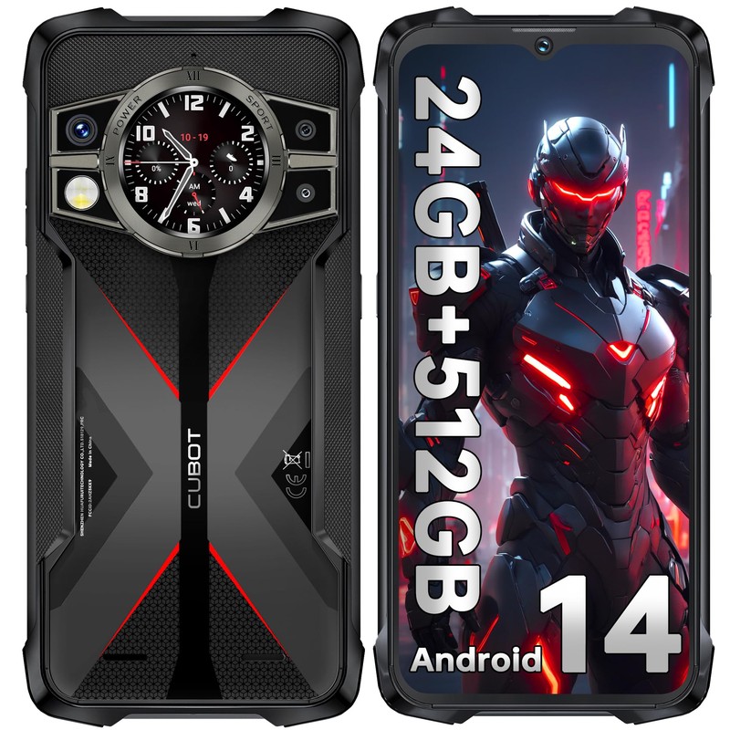 CUBOT Kingkong 9 Téléphone Portable Incassable Android 14, 24GB+512GB Smartphone Incassable, 10600mAh/33W, 120Hz 6.58” FHD+, 100MP+24MP Vision Nocturne, 1.32&Prime; Écran/4G Dual SIM/IP68 Téléphone Chantier