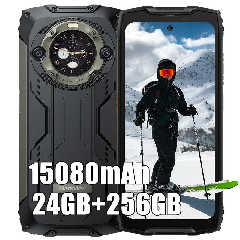 Blackview BV9300 Pro 24Go+256Go Telephone Portable Incassable 2024, Double Écran 6.7&Prime; FDH+, MTK G99 Android 13 Téléphone Débloqué 4G, 15080mAh Smartphone Incassable Etanche IP68, NFC,OTG,GPS, Noir